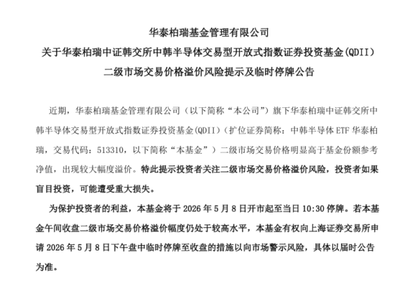 这只热门ETF又溢价到停牌 年内净值涨72% 停牌多达52次