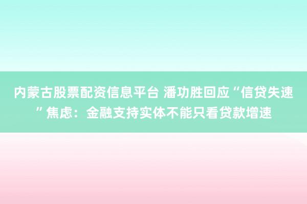 内蒙古股票配资信息平台 潘功胜回应“信贷失速”焦虑：金融支持实体不能只看贷款增速